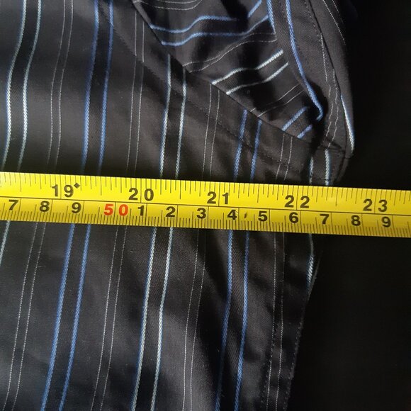 Banana Republic SZ 15.5 French Cuff Cotton Men's Black Striped Button Up Shirt - Picture 13 of 16